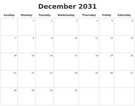 December 2031 Make A Calendar