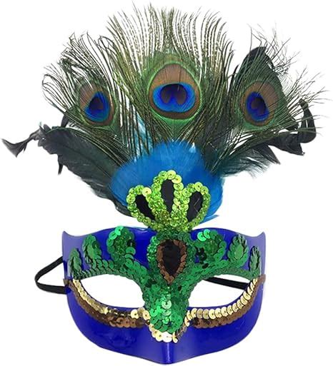 Xinwcanga Women Peacock Feathers Venetian Masquerade Masks Half Face Mask For Mardi Gras
