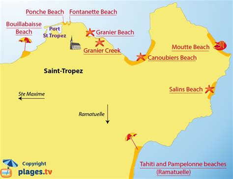 Map Of The Different Beaches In Saint Tropez France Nude Beach White