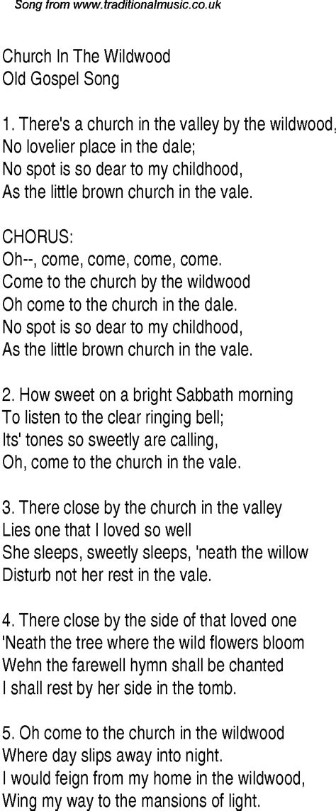 Church In The Wildwood Christian Gospel Song Lyrics And Chords
