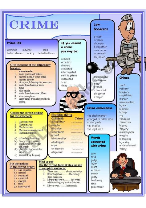 This Worksheet Presents The Vocabulary Related To Crime It Introduces