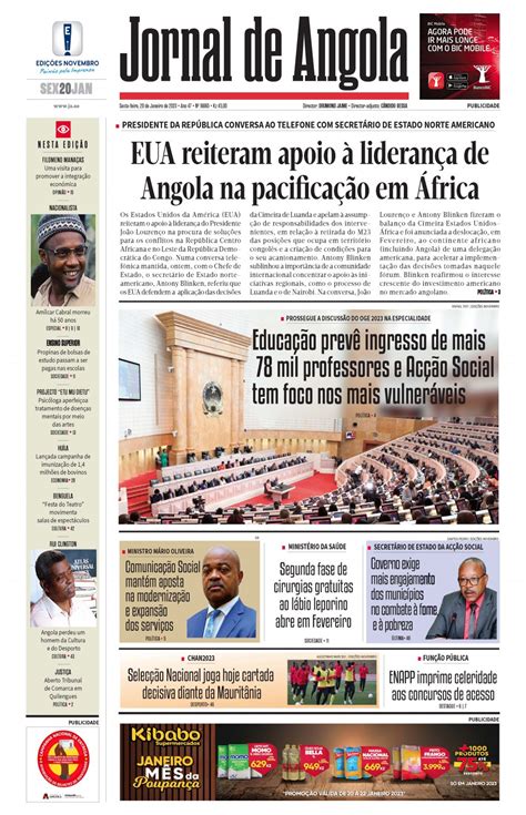 Jornal De Angola Sexta 20 De Janeiro De 2023