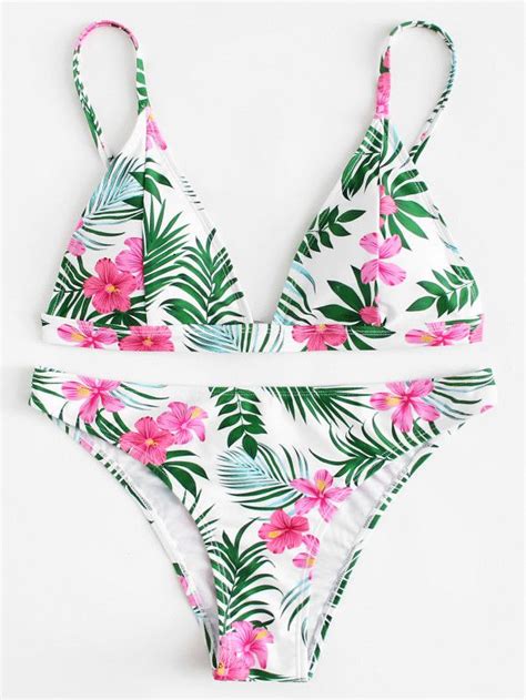 Tropical Print Triangle Bikini Set Sheinsheinside Trajes De Bikini
