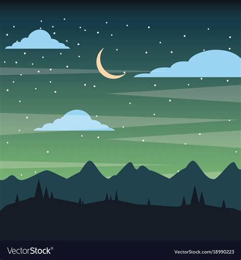 Starry Night Sky Silhouette Of The Mountain Landscape Vector