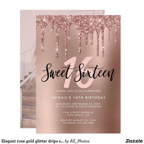 Elegant Rose Gold Glitter Drips Sweet Sixteen Invitation Zazzle