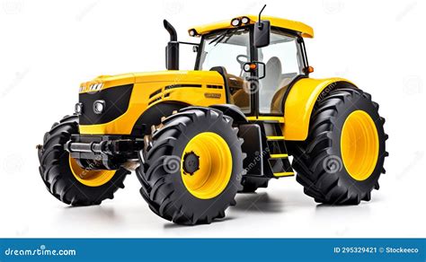Yellow Tractor On White Background Meticulous Detailing And Bold