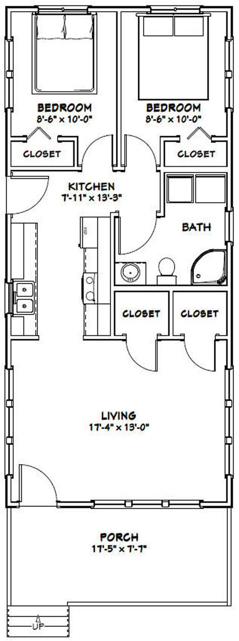 18x40 House 2 Bedroom 1 Bath 720 Sq Ft Pdf Floor Plan Instant Download