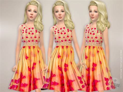 The Sims Resource Dress With Floral Appliques By Lillka • Sims 4 Downloads
