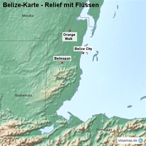 Die freie und zeitlich unbeschränkte. StepMap - Landkarte Belize (Karte mit Relief und Flüssen ...