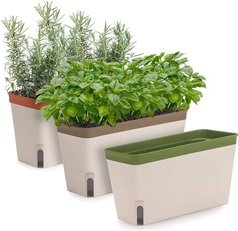 Windowsill Herb Planter Box Set Of 3 Rectangular Self Watering Indoor