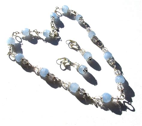 Light Blue Stone Jewelry Set Necklace Earrings By Jewelrycolors