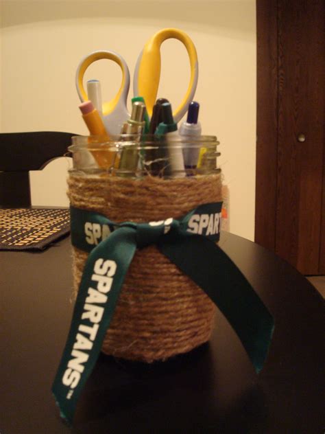 Easy Homemade Pen Holder Hot Glue Twine To A Mason Jar And Tie On A