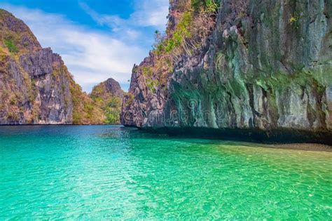 Beautiful Tropical Landscape With Blue Lagoon And Rocky Island Palawan Stock Photo Image Of