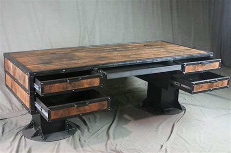 Vintage Industrial Wooden Desk With Drawers Reclaimed