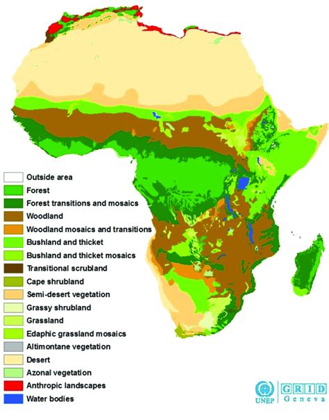 Rivers provided a reliable source of water in a dry region. 4. UNESCO/AETFAT/UNSO (White's) vegetation map of Africa. The... | Download Scientific Diagram