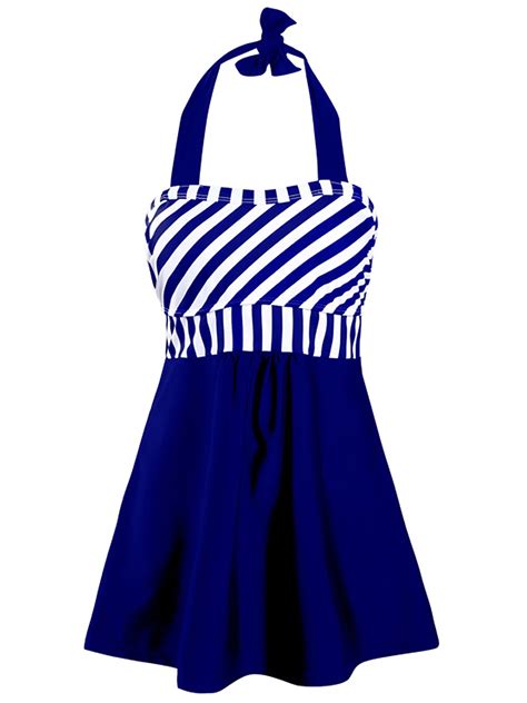 Sexy Dance Women Swimdress Plus Size Tankini Swimsuit Striped Tummy Control Swimwear Beachwear