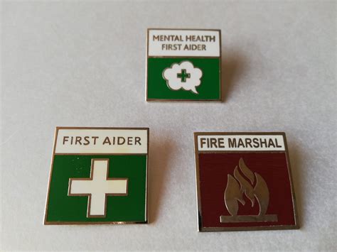 First Aider Fire Marshall And Mental Health First Aider Enamel Badges