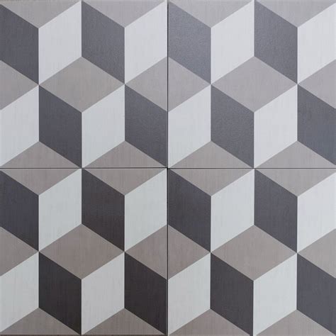 Cubic Geometric Style Floor Tiles Encaustic Look Porcelain Tiles Grey