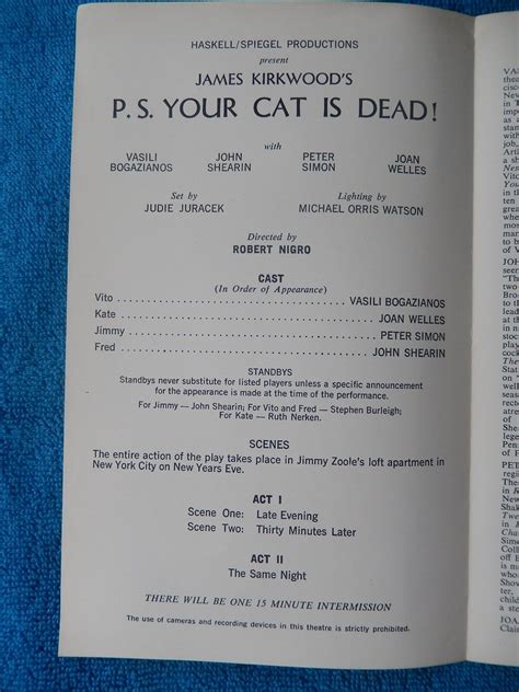 Ps Your Cat Is Dead Promenade Theatre Playbill 1978 Vasili