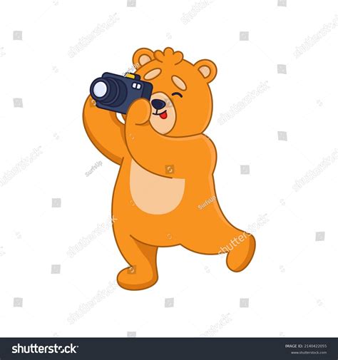 Funny Orange Bear Cartoon Character Taking Stock Vector Royalty Free