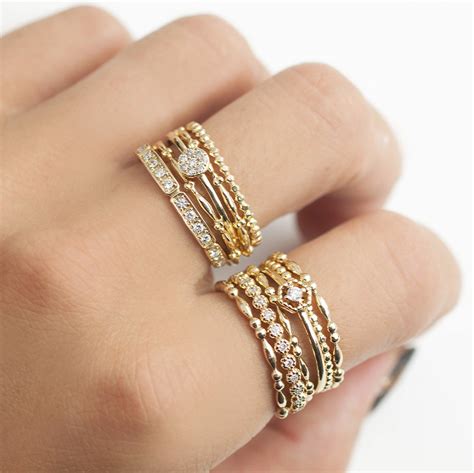 14k Solid Gold Stack Ring Stack Ring Solid Gold Bead Ring Etsy