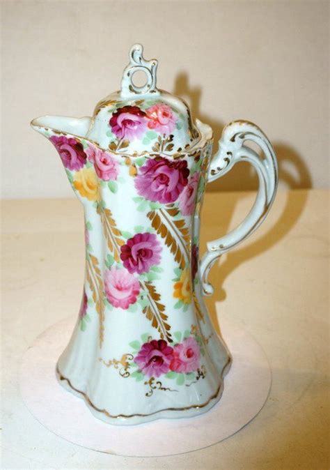 Vintage Porcelain Chocolate Pot Is Hand Decorated In Beautiful Etsy