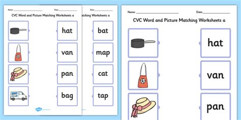 Cvc Word And Picture Matching Worksheets A Teacher Made