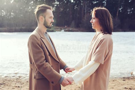 Young Happy Loving Couple Walking Outdoor In Autumn Stock Image Image