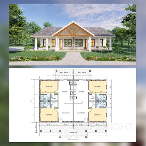 Gable Truss Duplex House Plan Design 1820 Sf Modern Etsy