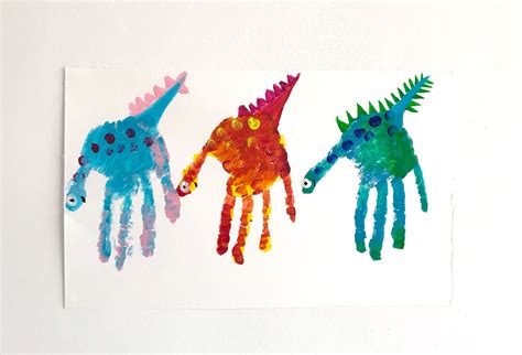 Handprint Dinosaur Finger Painting Diy Craft