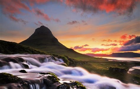 Wallpaper Clouds River Dawn Mountain Waterfall Morning Iceland