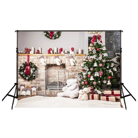 7x5ft Christmas Tree Backdrop Photography Brick Fireplace For Newborn
