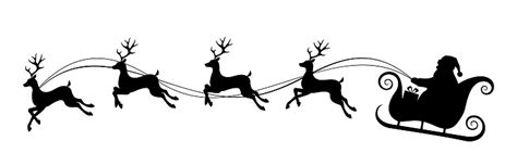 Santa Claus Riding Sleigh Pulled By Reindeers Vector Christmas Black And White Illustration