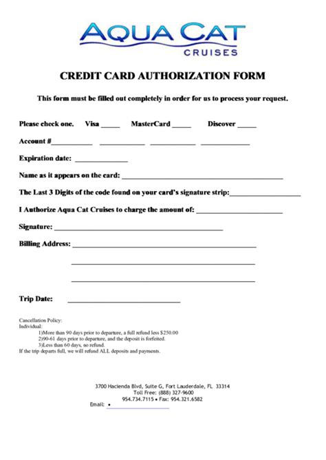 Credit card authorization form pdf. Credit Card Authorization Form printable pdf download