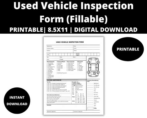 Used Vehicle Inspection Form Car Inspection Auto Inspection Pre