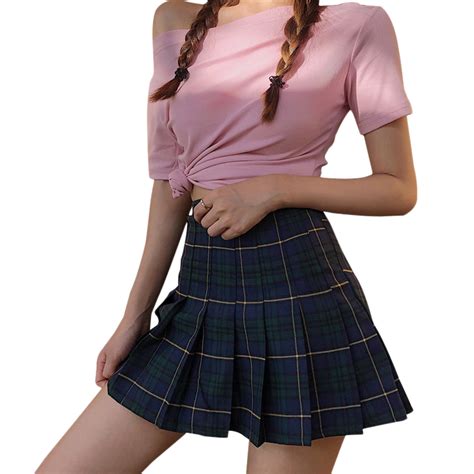 High Waisted Pleated Mini Plaid Skirt 2018 Summer Preppy School Girl
