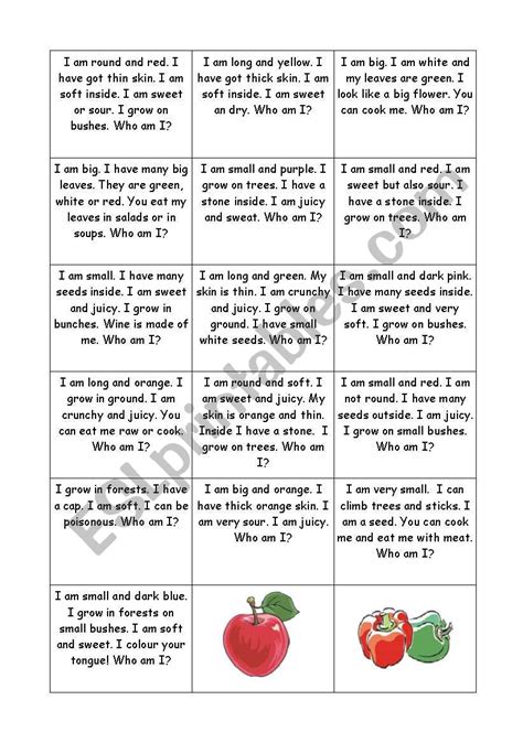 Fruits And Vegetables Riddles Who Am I Esl Worksheet By Ewcik