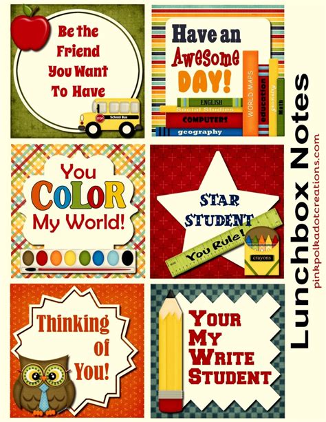 Free Printable Lunchbox Notes Pink Polka Dot Creations