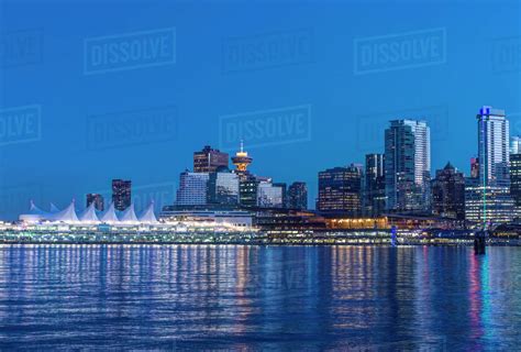 Waterfront Skyline Illuminated At Night Vancouver British Columbia