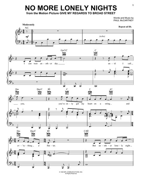 No More Lonely Nights Sheet Music By Paul Mccartney Piano Vocal