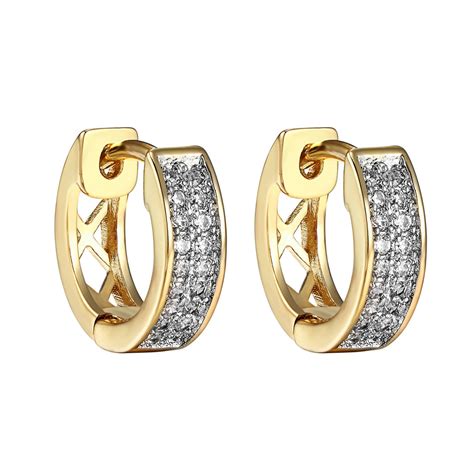 Hoop Huggie Earrings 14k Gold Finish Clip On Simulated Diamonds Mens W