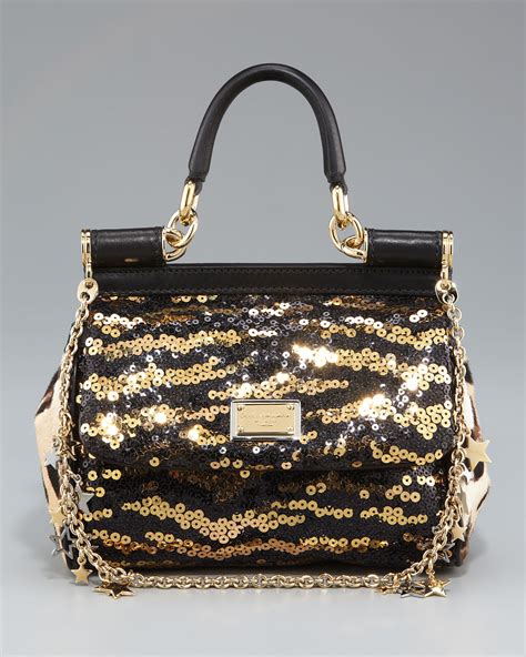 Lyst Dolce And Gabbana Miss Sicily Mini Sequined Bag In Black