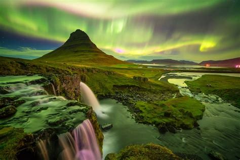 Premium Photo Northern Light Over Kirkjufell Mountain In Iceland