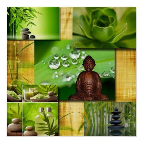 Green Zen And Buddha Serenity Collage Poster Uk
