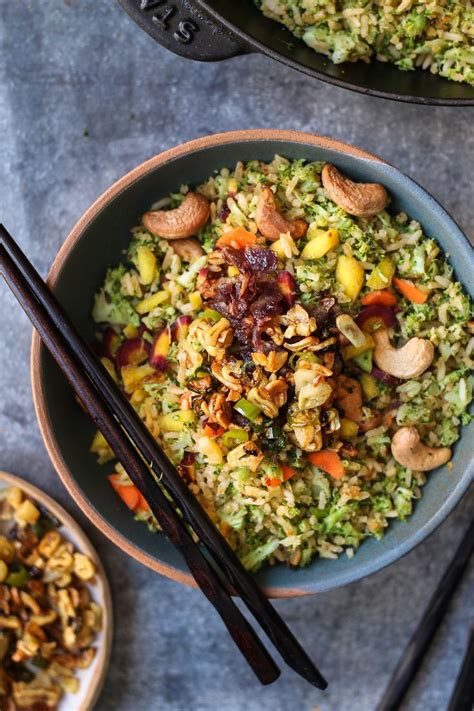 Broccoli Fried Rice Topped With Crispy Garlic And Onion Recipe