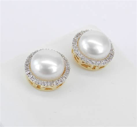 Pearl And Diamond Halo Stud Earrings K Yellow Gold June Birthstone