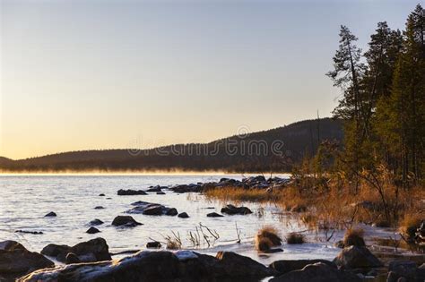 Sunrise At Inari Lake Finland Stock Photo Image Of Inari Lake