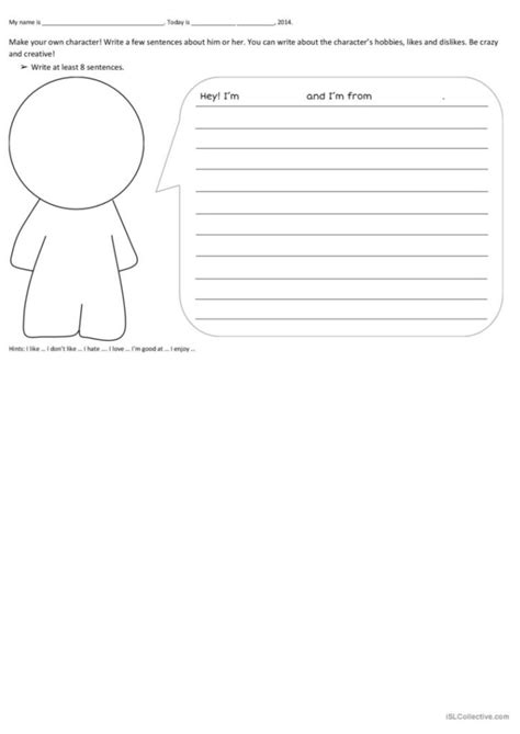Create Your Own Character Worksheet Printable Worksheets