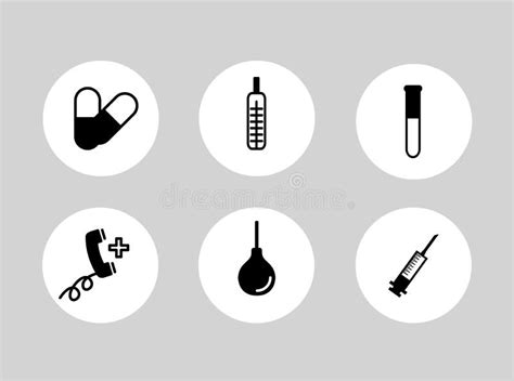 Medicine Treatment Black Icons Set Vector Illustration Stock