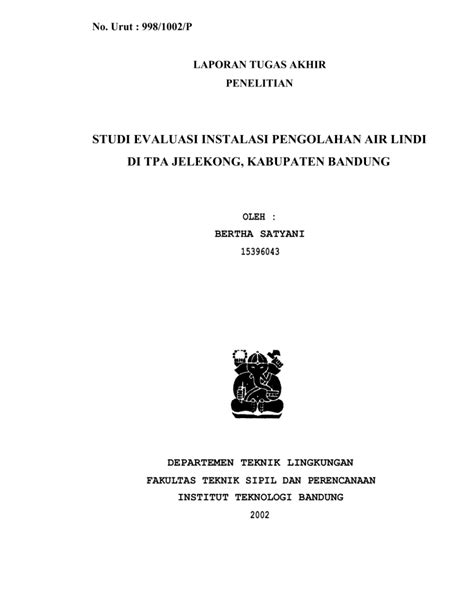 Studi Evaluasi Instalasi Pengolahan Air Lindi Di Tpa Jelekong